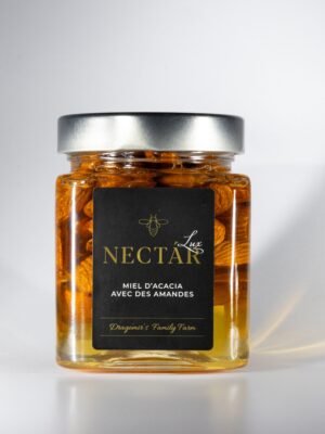 Miel D'Acacia Artisanal aux Amandes Entières 400g - Création Croquante et Gourmande, Traçabilité Garantie