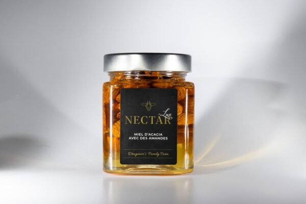 NL-1 Miel D'Acacia Artisanal aux Amandes Entières 400g - Création Croquante et Gourmande, Traçabilité Garantie