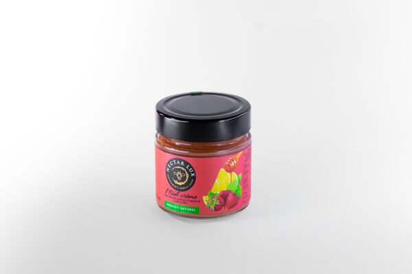 NL-152 Miel Crémeux Artisanal aux Fraises, Citron et Menthe 300g - Création Gourmande Unique, Médaillé Salon Saveurs des Plaisirs Gourmands - Fruits Lyophilisés