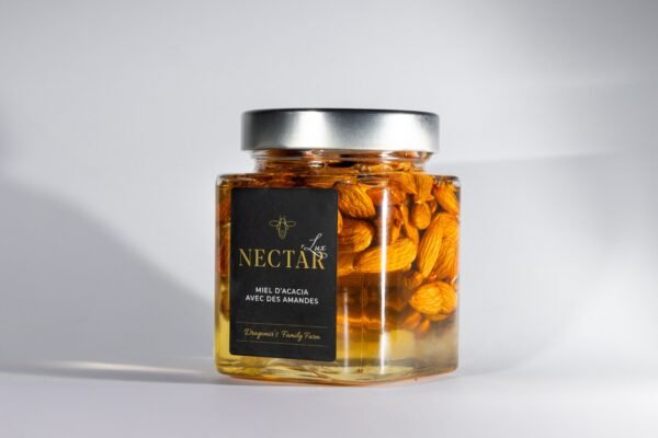 NL-3 Miel D'Acacia Artisanal aux Amandes Entières 400g - Création Croquante et Gourmande, Traçabilité Garantie