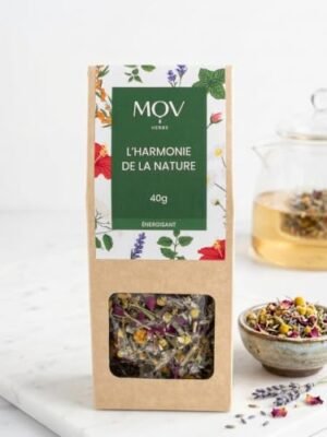 mov herbs infusion Énergisante "l'harmonie de la nature" 40g | tisane naturelle aux plantes médicinales et fleurs (mélisse, camomille, rose) | mélange artisanal premium Éco responsable